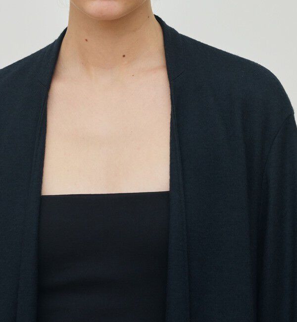 DES PRES「ニットコンビネーション ロングコート」|ノーカラーコート|