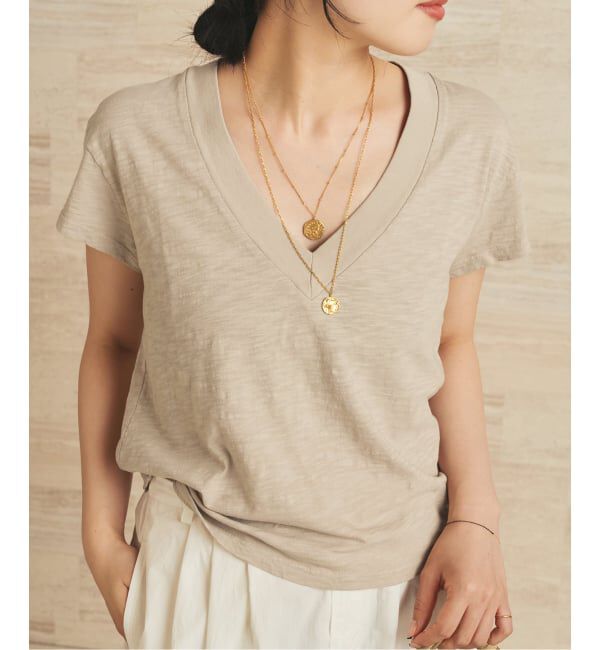 Plage「《予約》LAmade/エルエーメイド slub v neck TEE」|Tシャツ・カットソー|ベージュ
