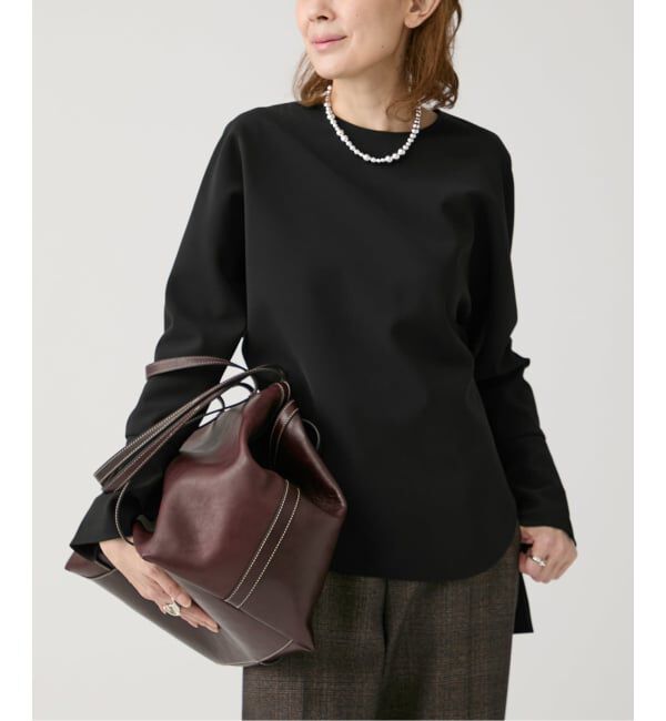 VERMEIL par iena「《追加》ダブルクロスストレッチ T-ブラウス」|シャツ・ブラウス|ブラック