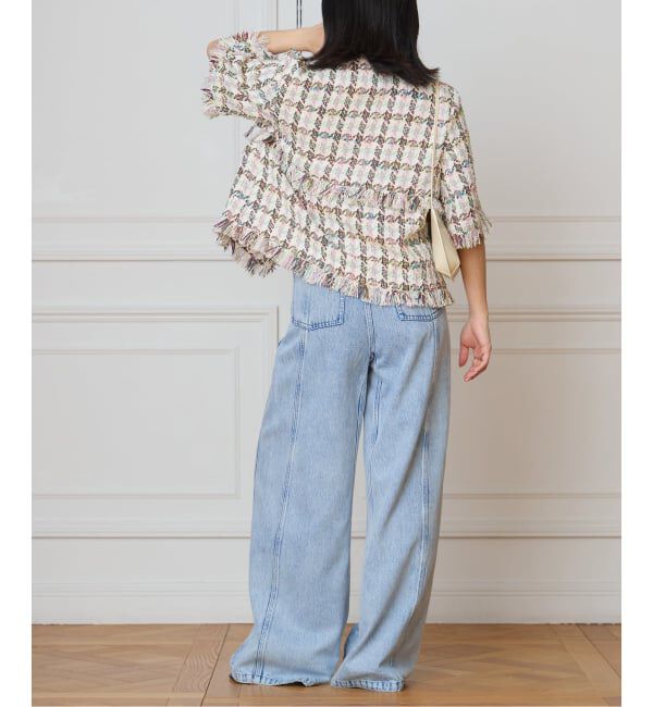 IENA LA BOUCLE「IENA LA BOUCLE LINTONカラーツィードボレロジャケット」|ノーカラージャケット|