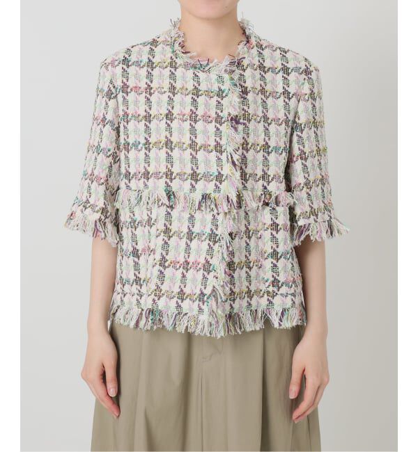 IENA LA BOUCLE「IENA LA BOUCLE LINTONカラーツィードボレロジャケット」|ノーカラージャケット|