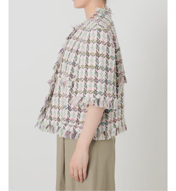 IENA LA BOUCLE「IENA LA BOUCLE LINTONカラーツィードボレロジャケット」|ノーカラージャケット|