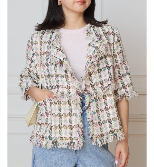 IENA LA BOUCLE「IENA LA BOUCLE LINTONカラーツィードボレロジャケット」|ノーカラージャケット|