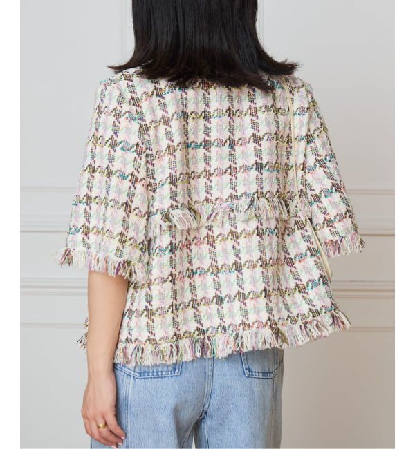 IENA LA BOUCLE「IENA LA BOUCLE LINTONカラーツィードボレロジャケット」|ノーカラージャケット|