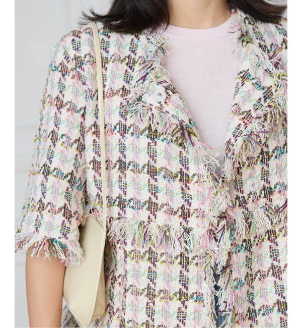 IENA LA BOUCLE「IENA LA BOUCLE LINTONカラーツィードボレロジャケット」|ノーカラージャケット|