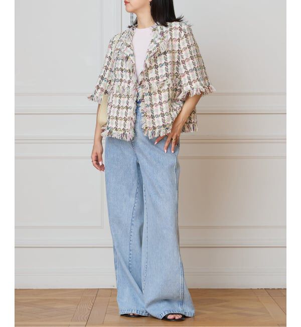 IENA LA BOUCLE「IENA LA BOUCLE LINTONカラーツィードボレロジャケット」|ノーカラージャケット|