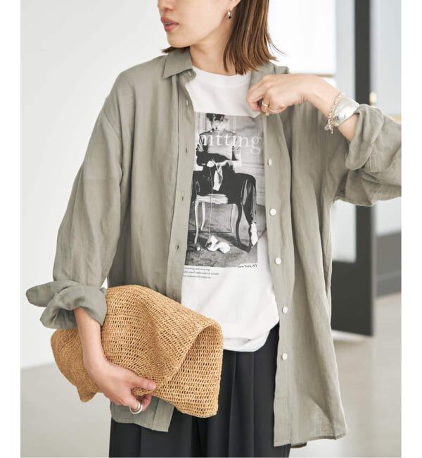 SLOBE IENA「《追加2》リネンコットンレギュラーシャツ」|シャツ・ブラウス|カーキ