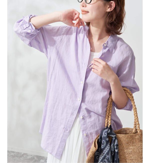 SLOBE IENA「《追加2》リネンコットンレギュラーシャツ」|シャツ・ブラウス|パープル C