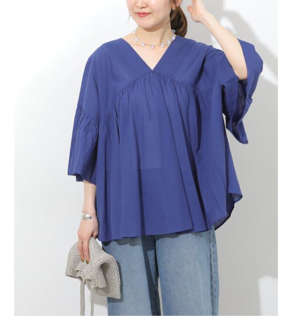 JOURNAL STANDARD relume「《予約》コットンギャザーフレアブラウス」|シャツ・ブラウス|ブルー A