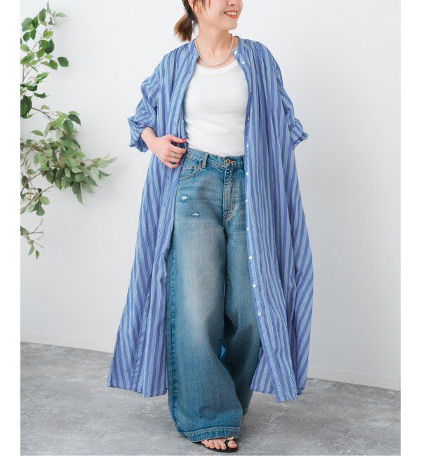 Spick and Span「HYU ストライプギャザーシャツワンピース」|ワンピース|