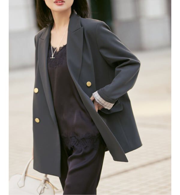 NOBLE「《追加・セットアップ対応》フローツイルピークドラペルジャケット」|テーラードジャケット|グレー