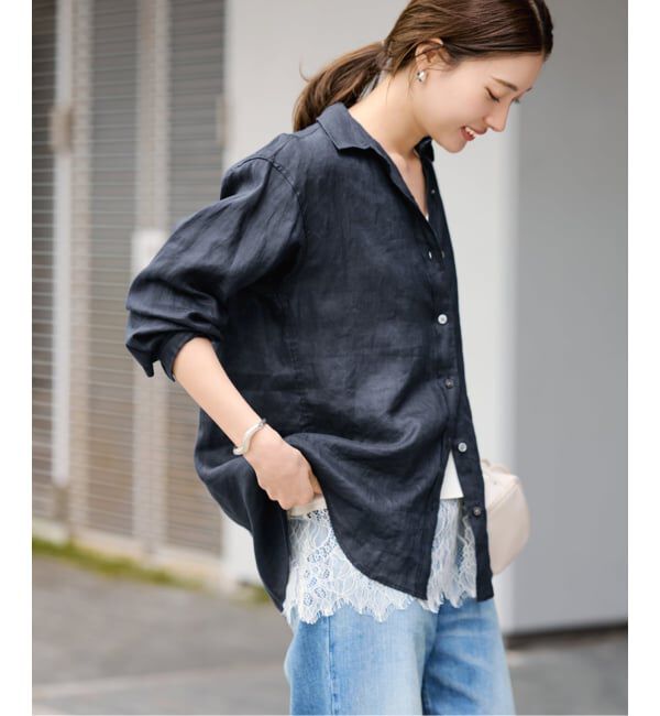 FRAMeWORK「≪新色 / 追加≫フレンチリネンレギュラーシャツ」|シャツ・ブラウス|ネイビー