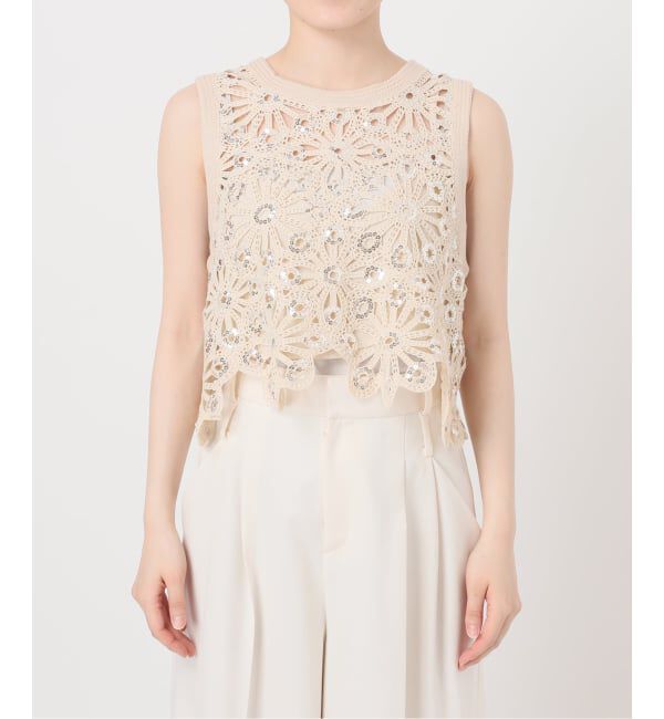 NOBLE「《予約》SUNCOO/サンクー スパンコールレースタンクトップ」|Tシャツ・カットソー|