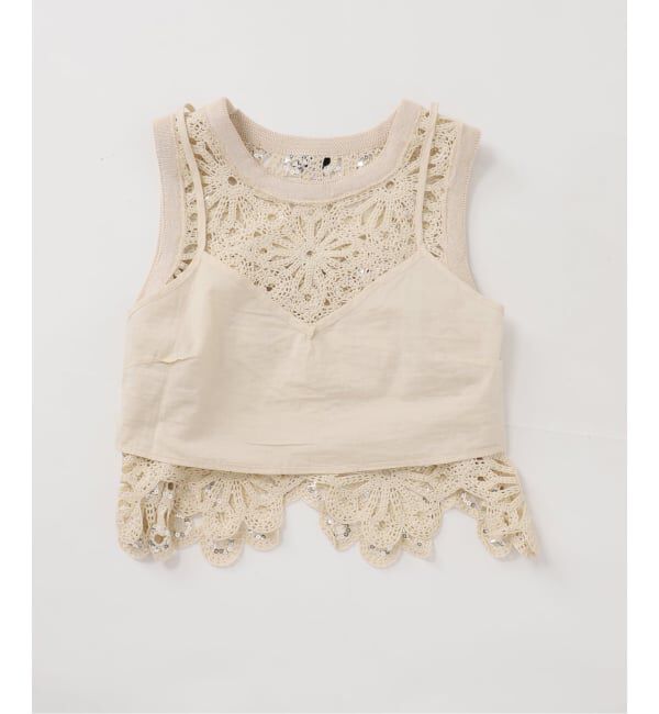 NOBLE「《予約》SUNCOO/サンクー スパンコールレースタンクトップ」|Tシャツ・カットソー|
