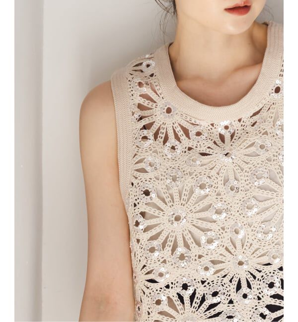 NOBLE「《予約》SUNCOO/サンクー スパンコールレースタンクトップ」|Tシャツ・カットソー|