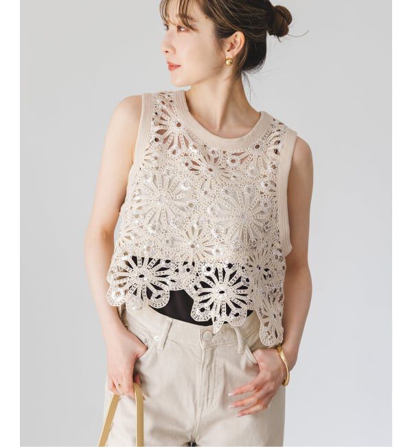 NOBLE「《予約》SUNCOO/サンクー スパンコールレースタンクトップ」|Tシャツ・カットソー|