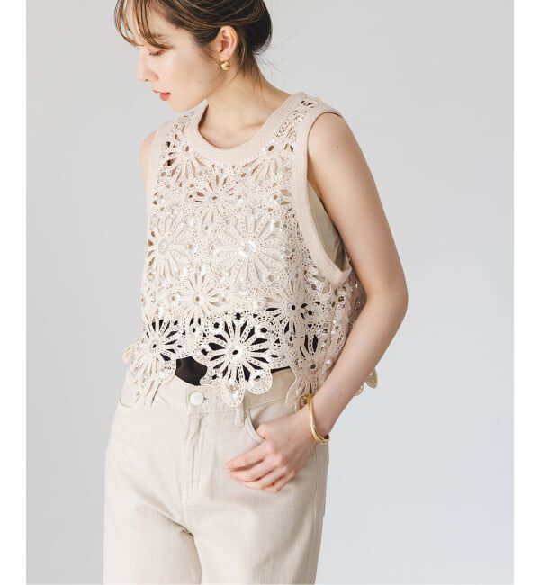 NOBLE「《予約》SUNCOO/サンクー スパンコールレースタンクトップ」|Tシャツ・カットソー|