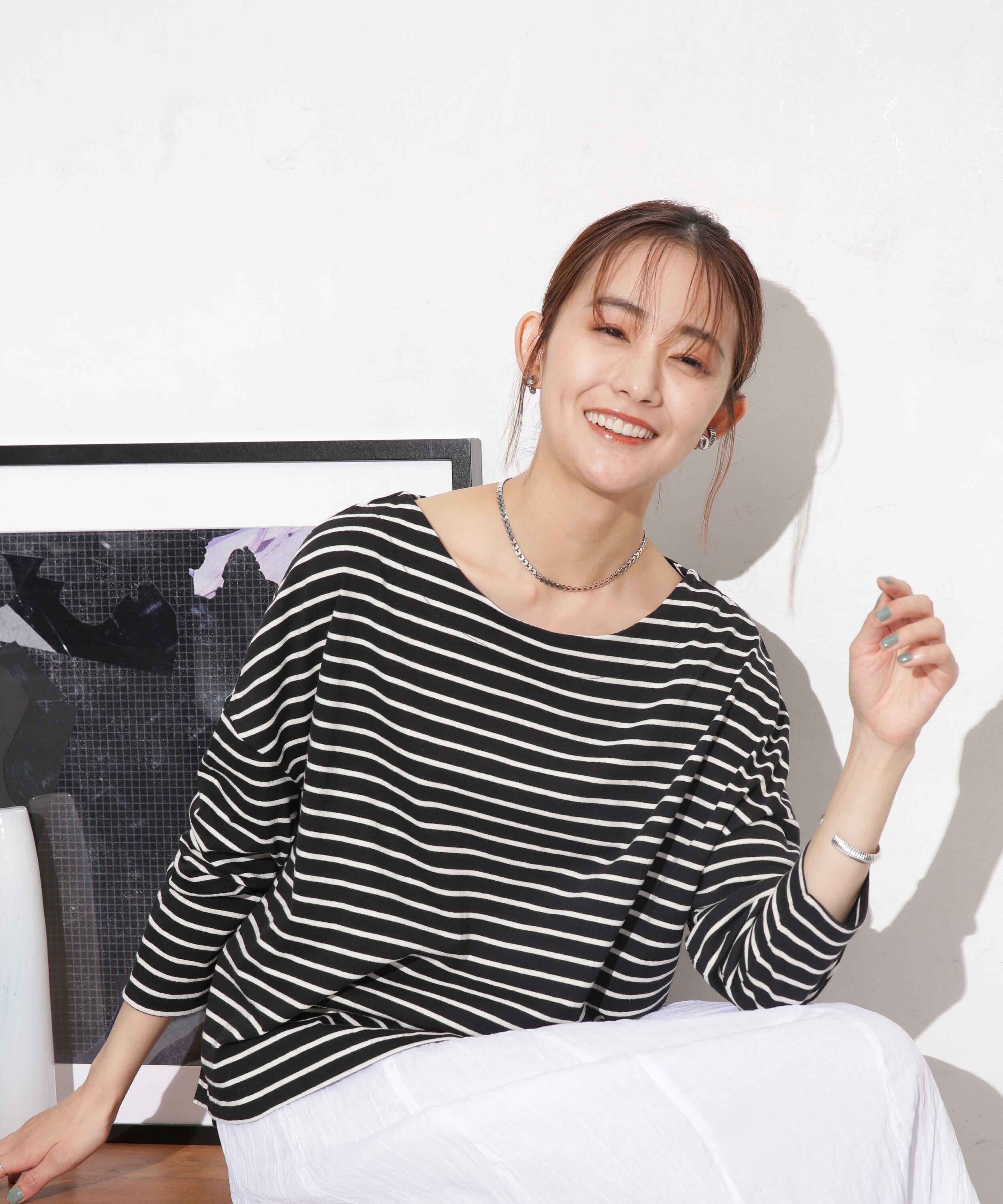 nano･universe「WEB限定/ボーダーワイドドロップトップス」|Tシャツ・カットソー|