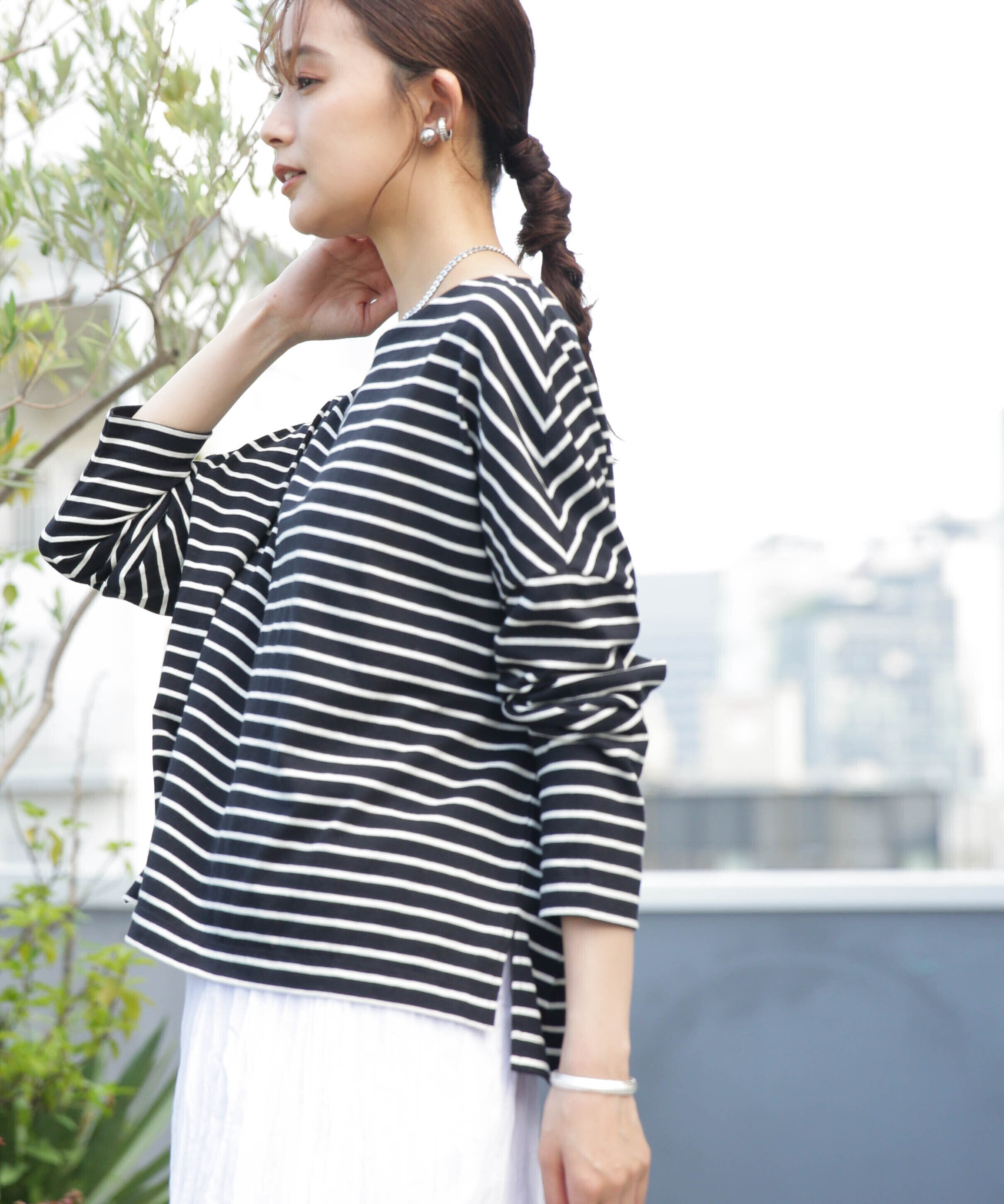 nano･universe「WEB限定/ボーダーワイドドロップトップス」|Tシャツ・カットソー|