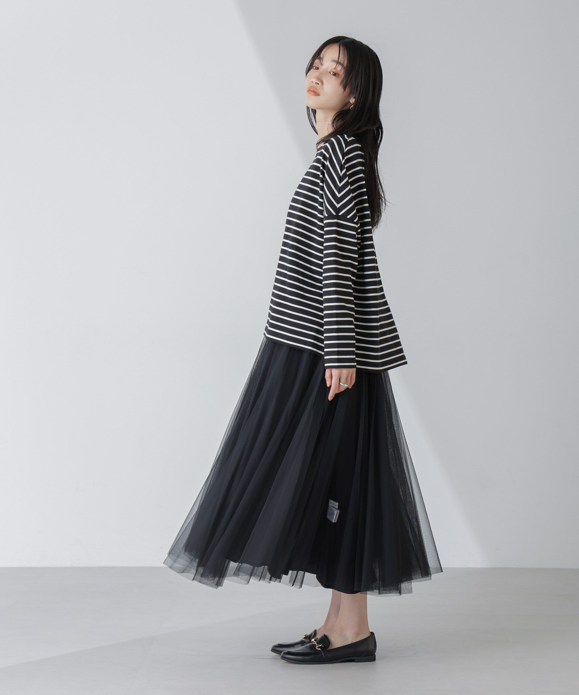 nano･universe「WEB限定/ボーダーワイドドロップトップス」|Tシャツ・カットソー|