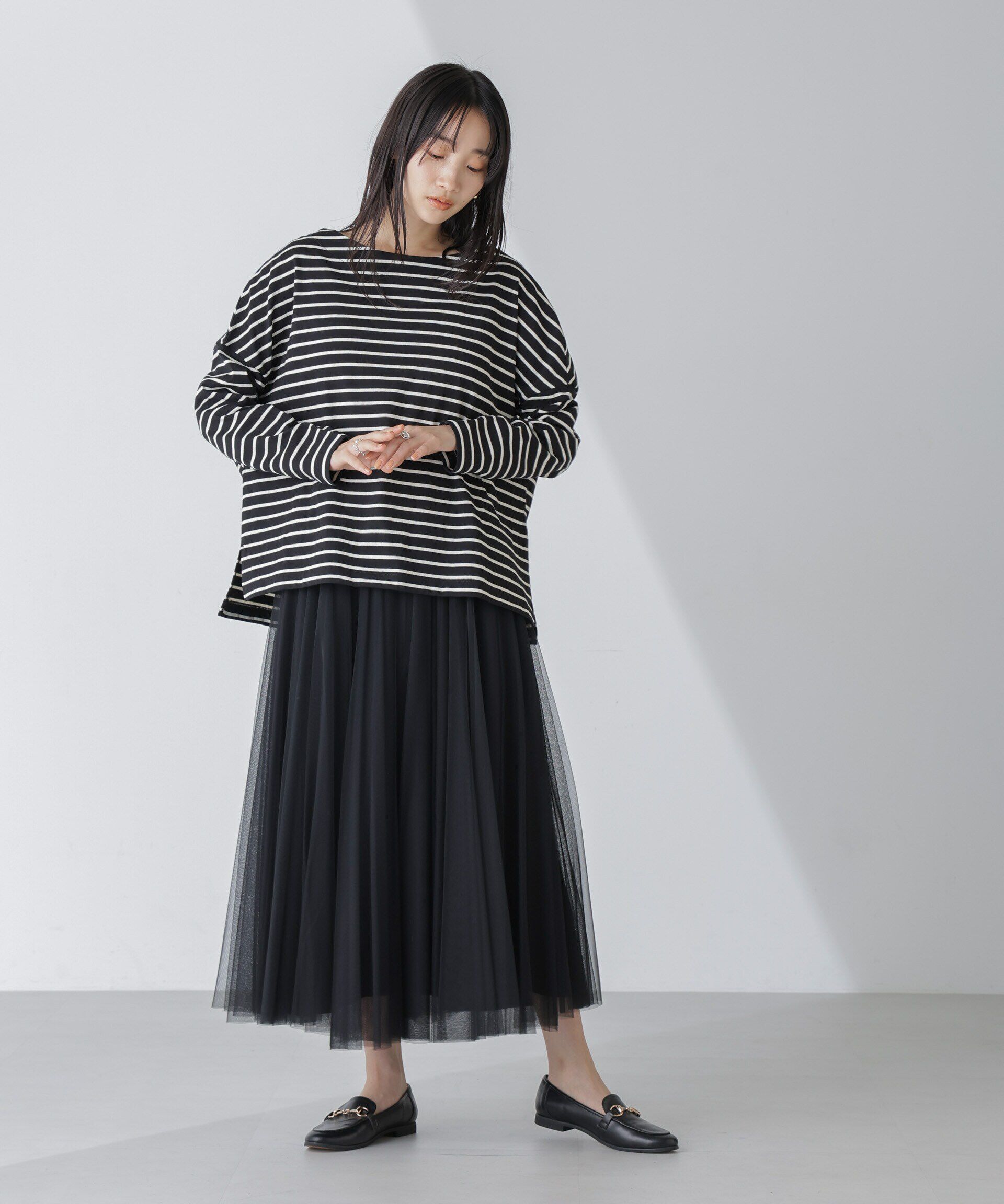 nano･universe「WEB限定/ボーダーワイドドロップトップス」|Tシャツ・カットソー|