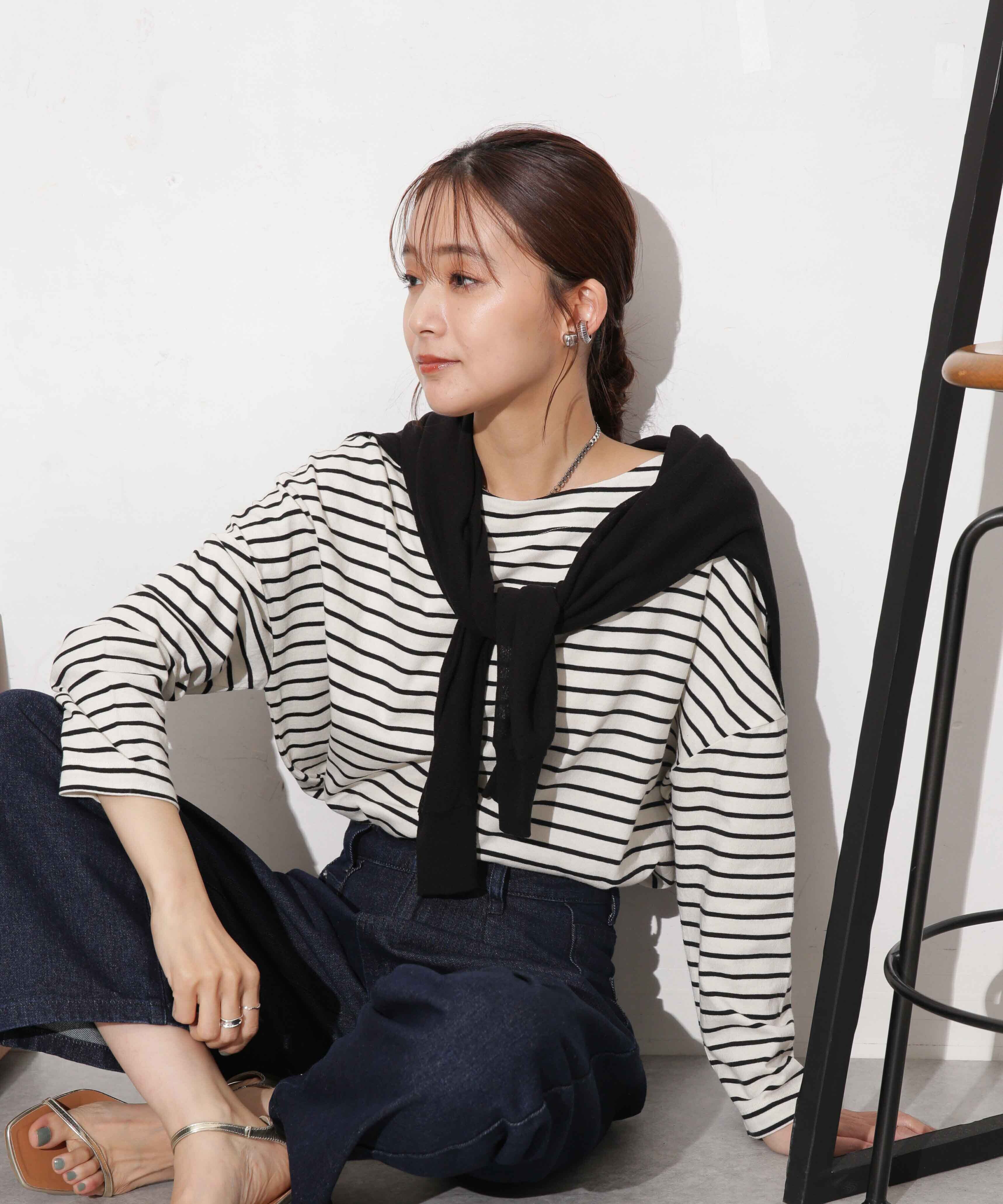 nano･universe「WEB限定/ボーダーワイドドロップトップス」|Tシャツ・カットソー|