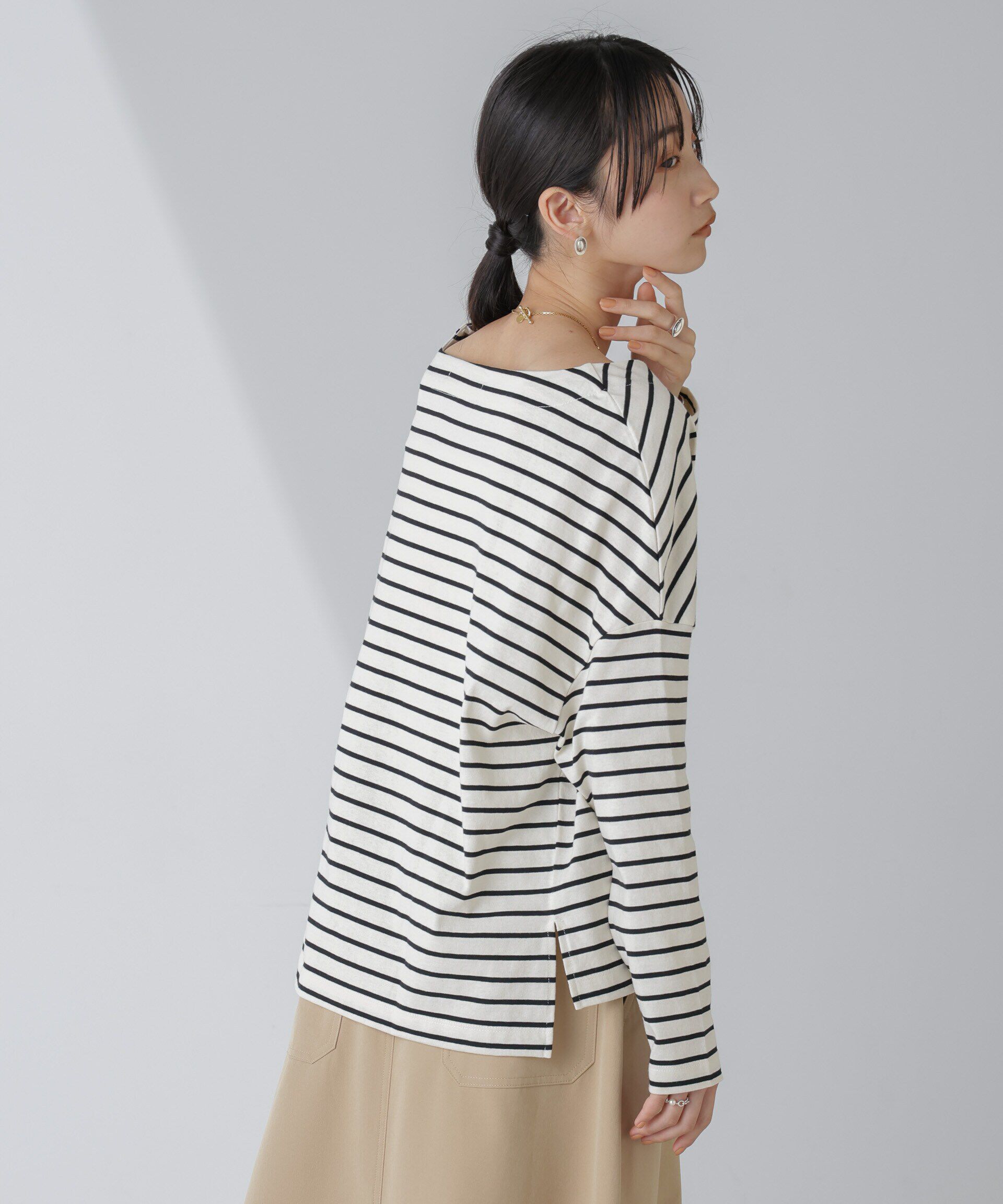 nano･universe「WEB限定/ボーダーワイドドロップトップス」|Tシャツ・カットソー|