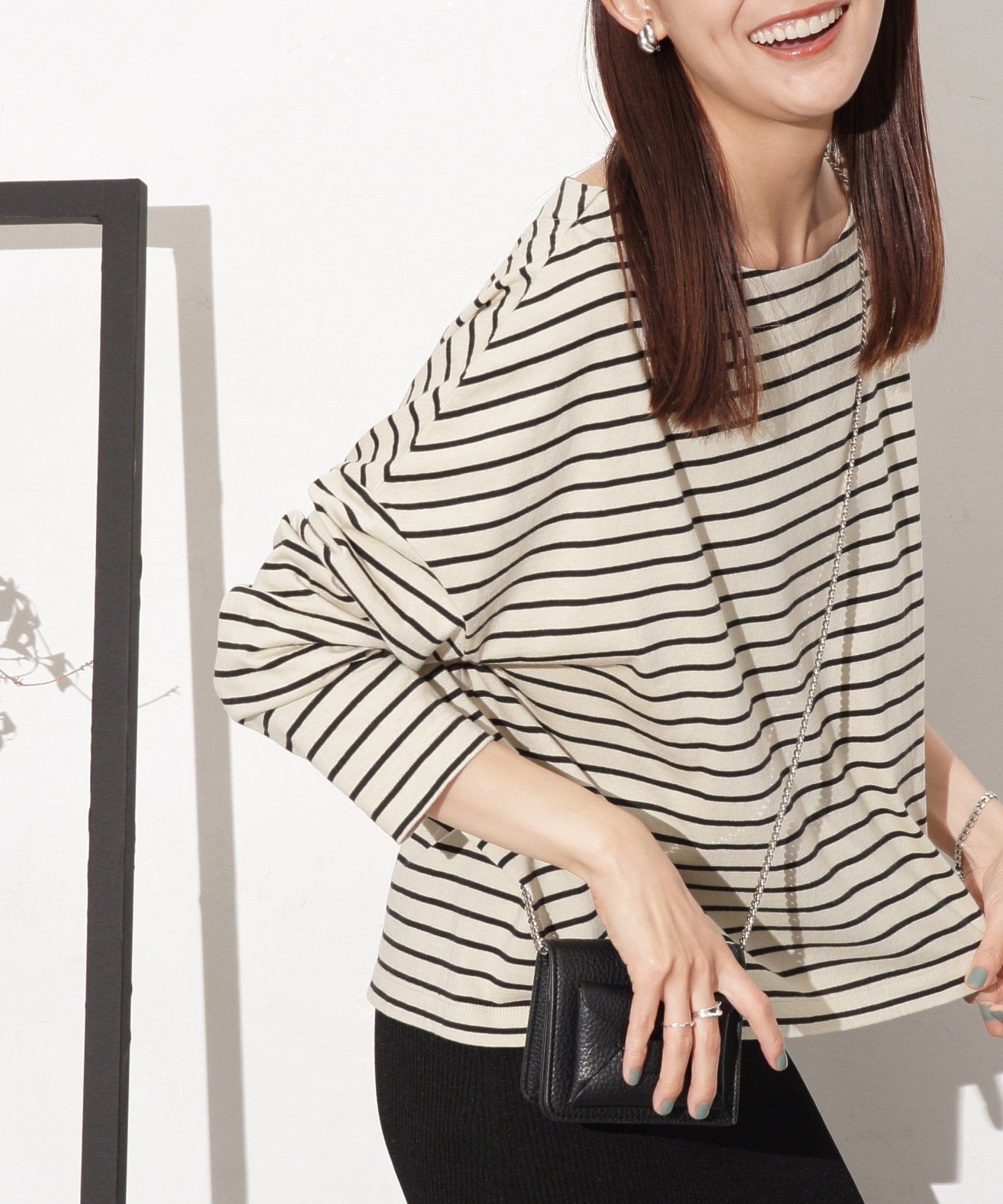 nano･universe「WEB限定/ボーダーワイドドロップトップス」|Tシャツ・カットソー|