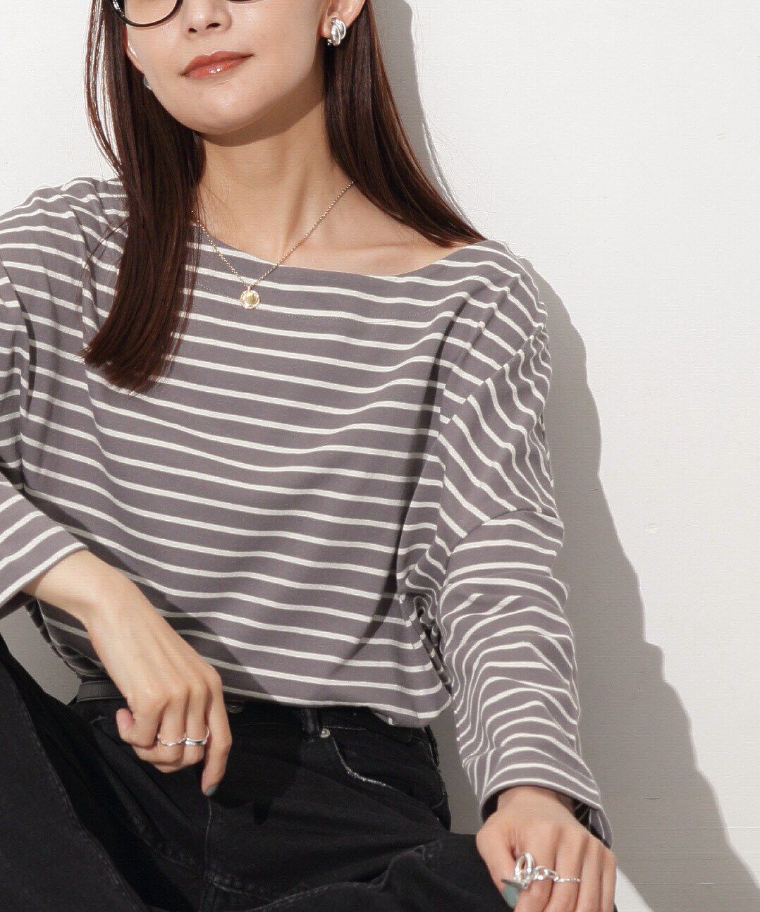 nano･universe「WEB限定/ボーダーワイドドロップトップス」|Tシャツ・カットソー|