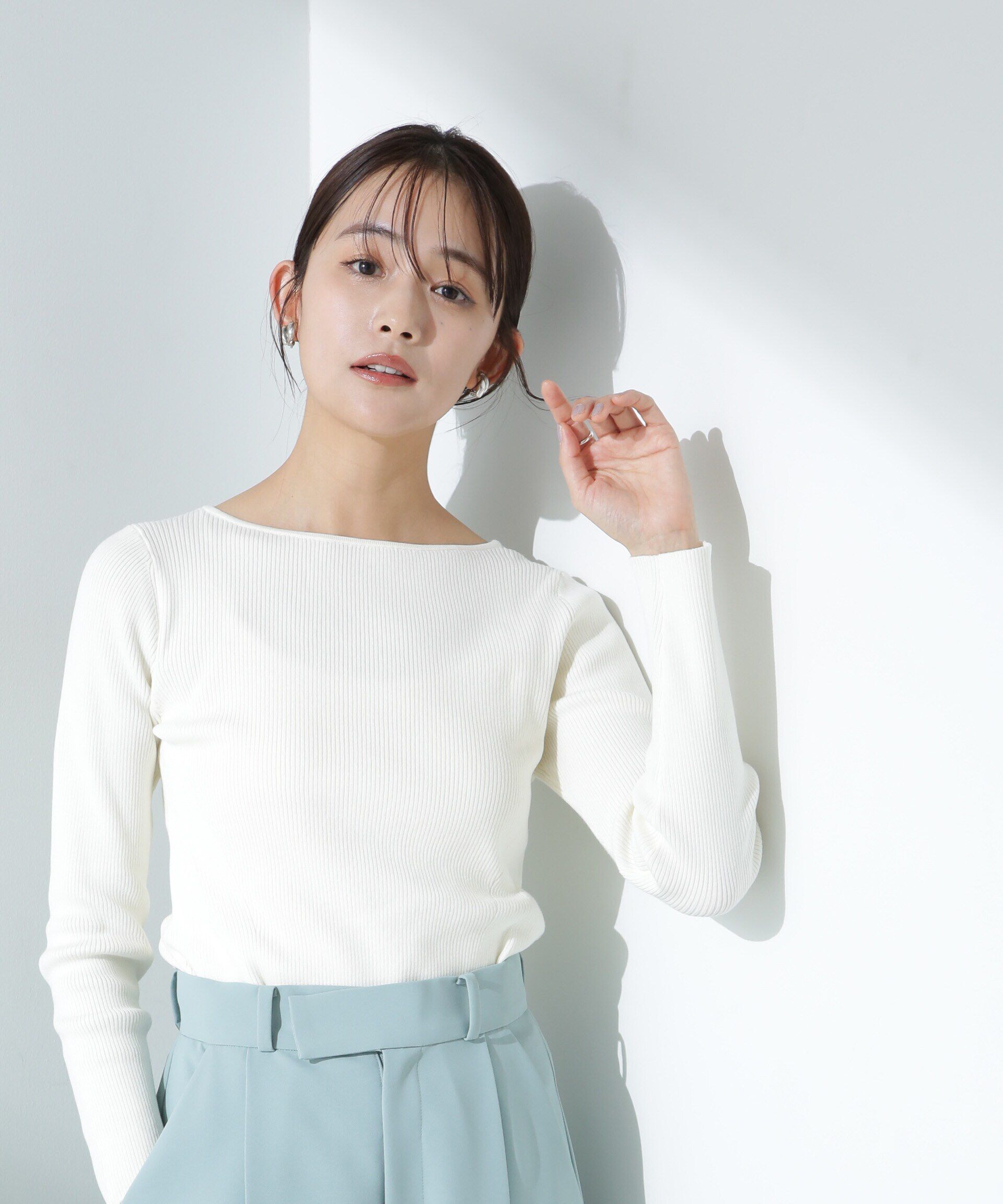 nano･universe「ウォッシャブルハイツイストボートネックリブニット」|ニット・セーター|オフホワイト1