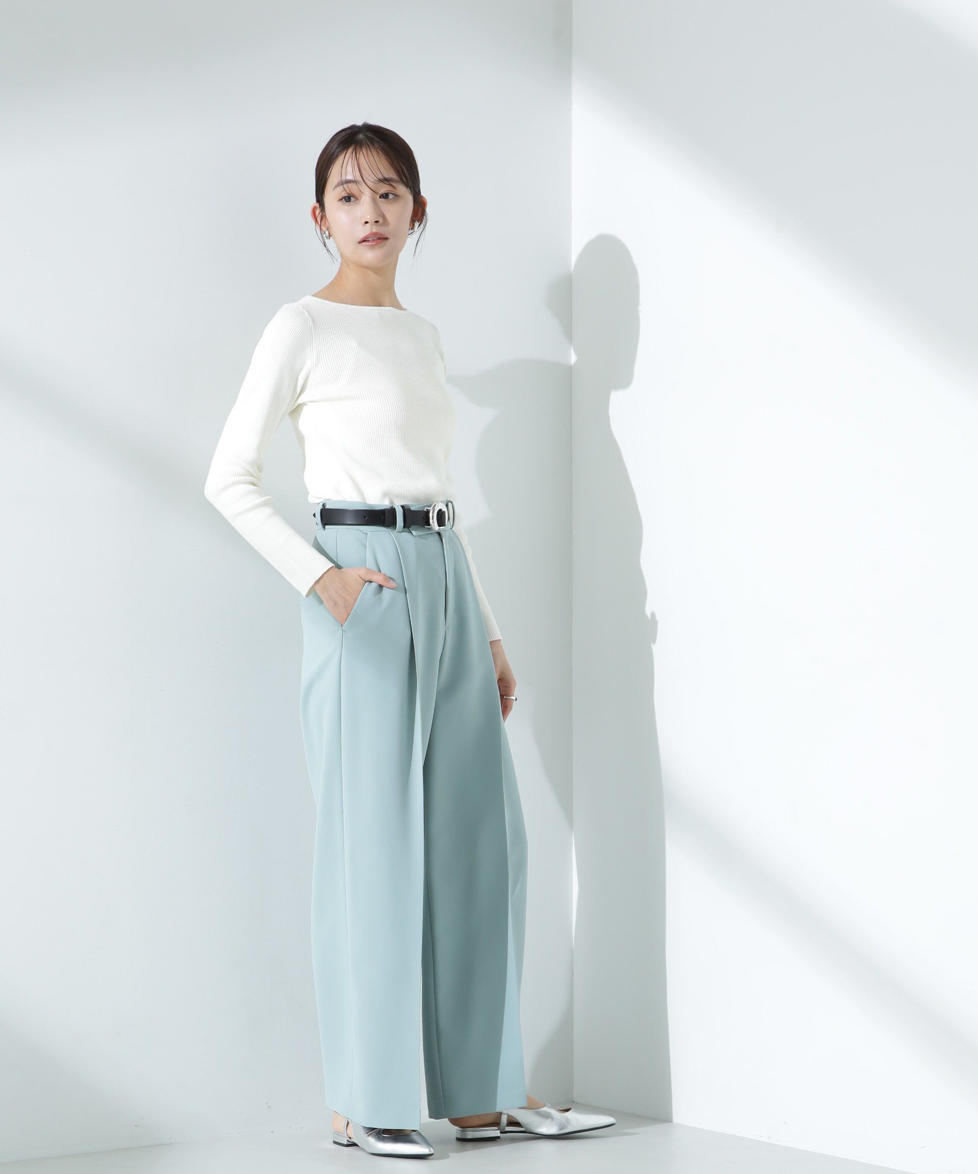 nano･universe「ウォッシャブルハイツイストボートネックリブニット」|ニット・セーター|