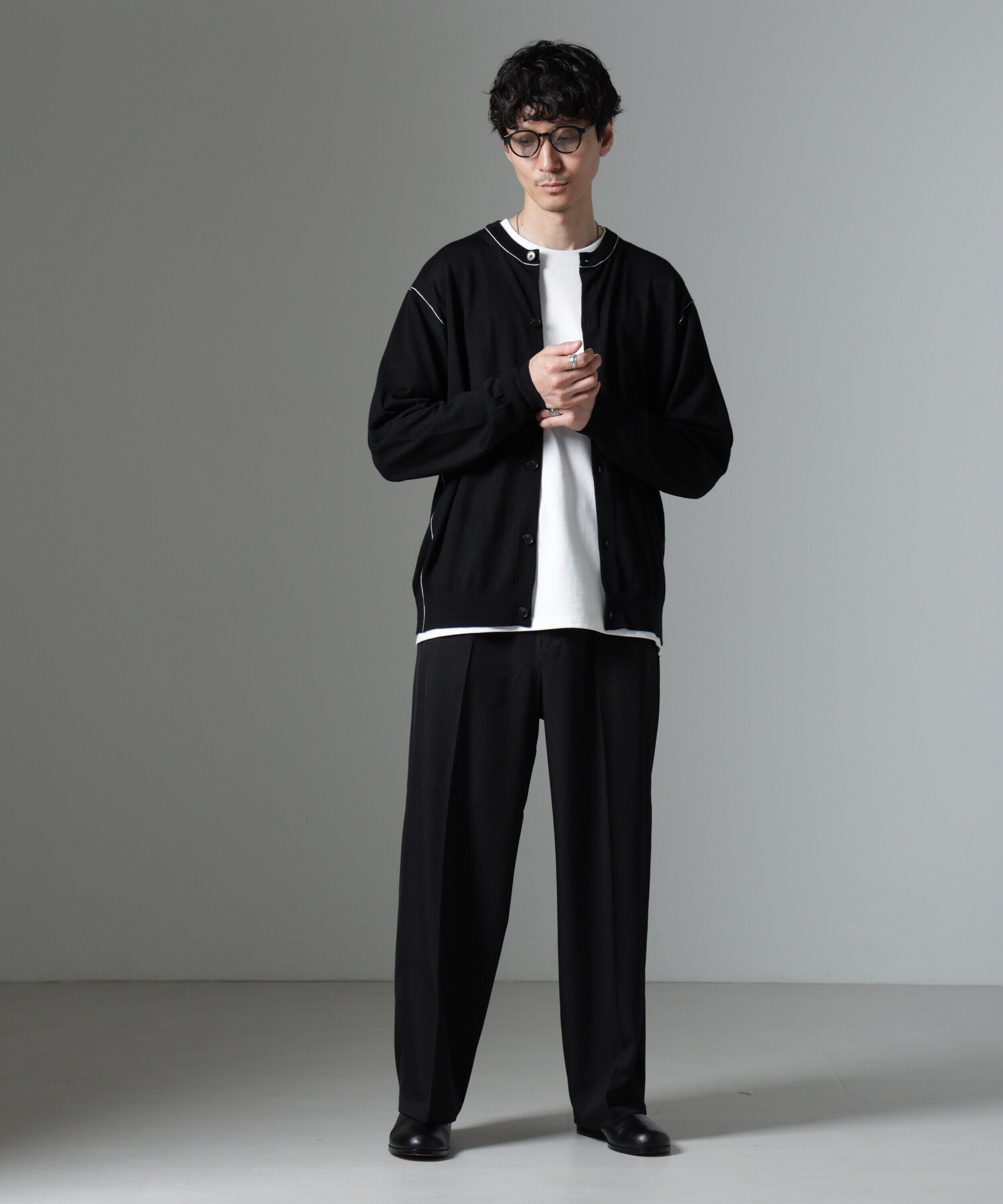 nano･universe「コントラストラインクルーネックカーディガン」|ニット・セーター|