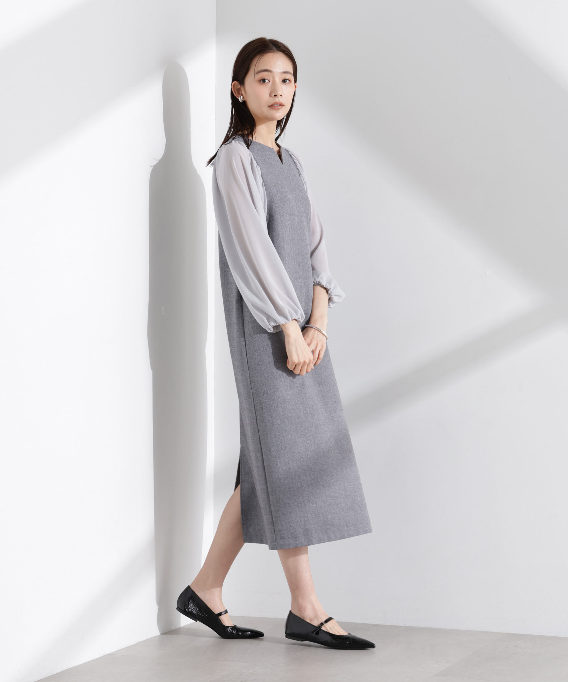 nano･universe「シアーボリュームスリーブコンビワンピース」|ワンピース|