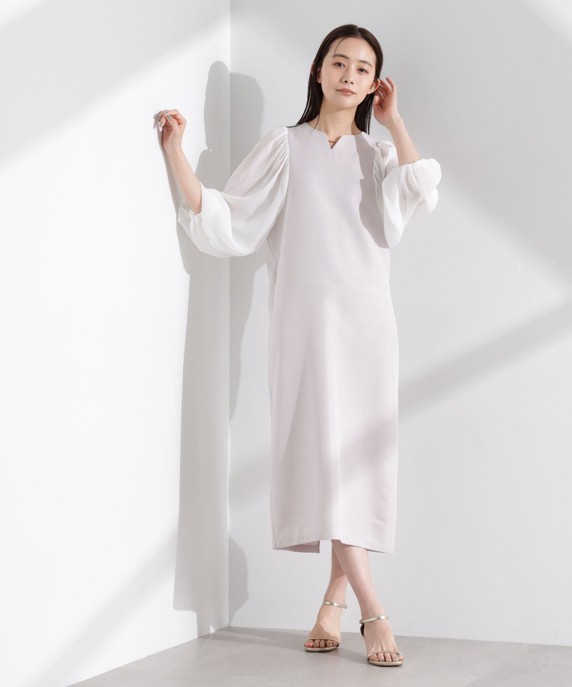 nano･universe「シアーボリュームスリーブコンビワンピース」|ワンピース|