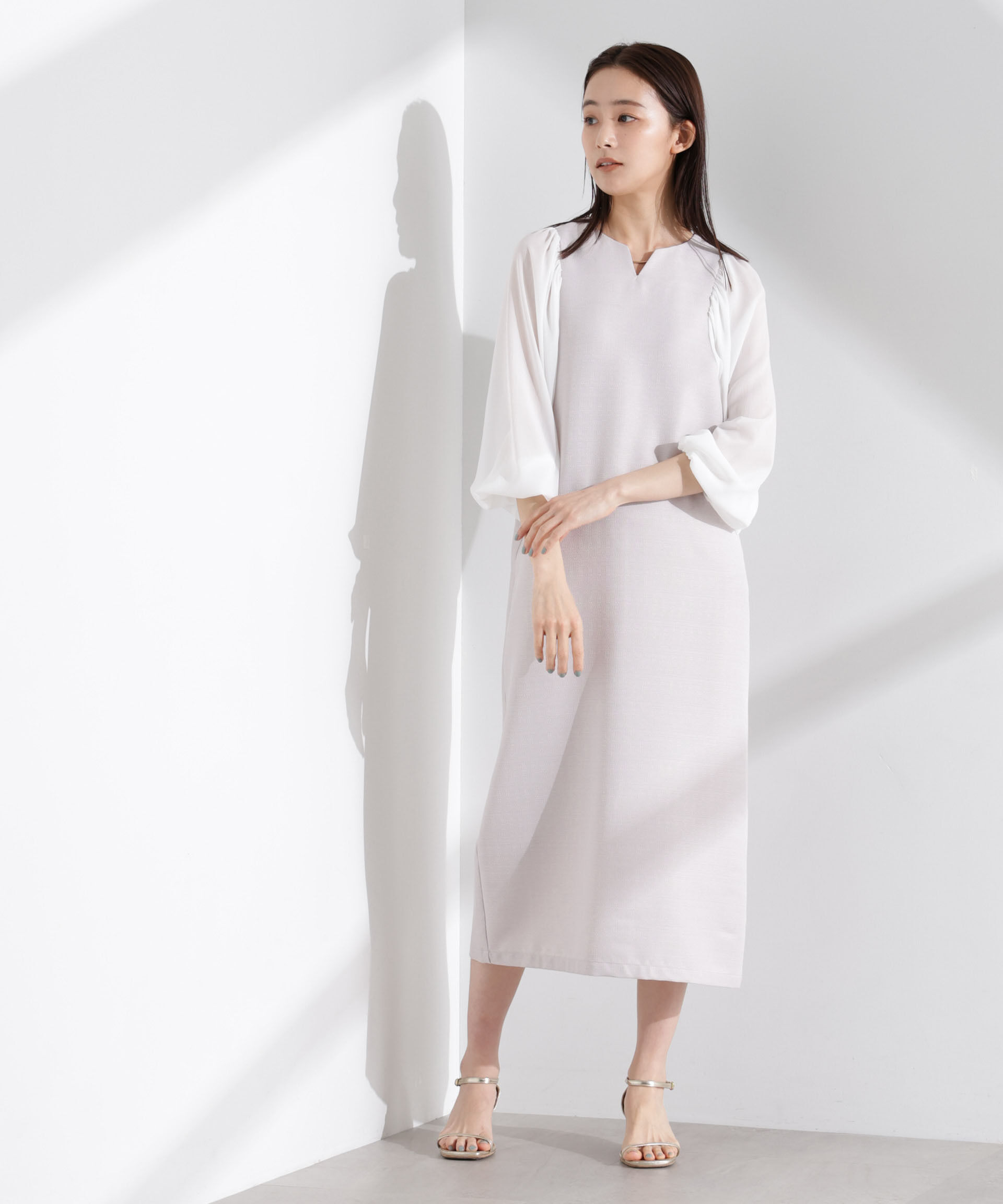 nano･universe「シアーボリュームスリーブコンビワンピース」|ワンピース|