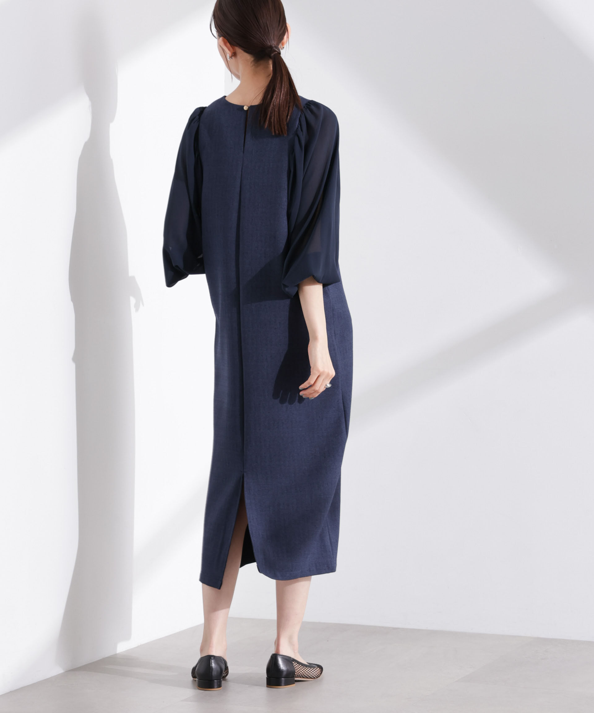 nano･universe「シアーボリュームスリーブコンビワンピース」|ワンピース|