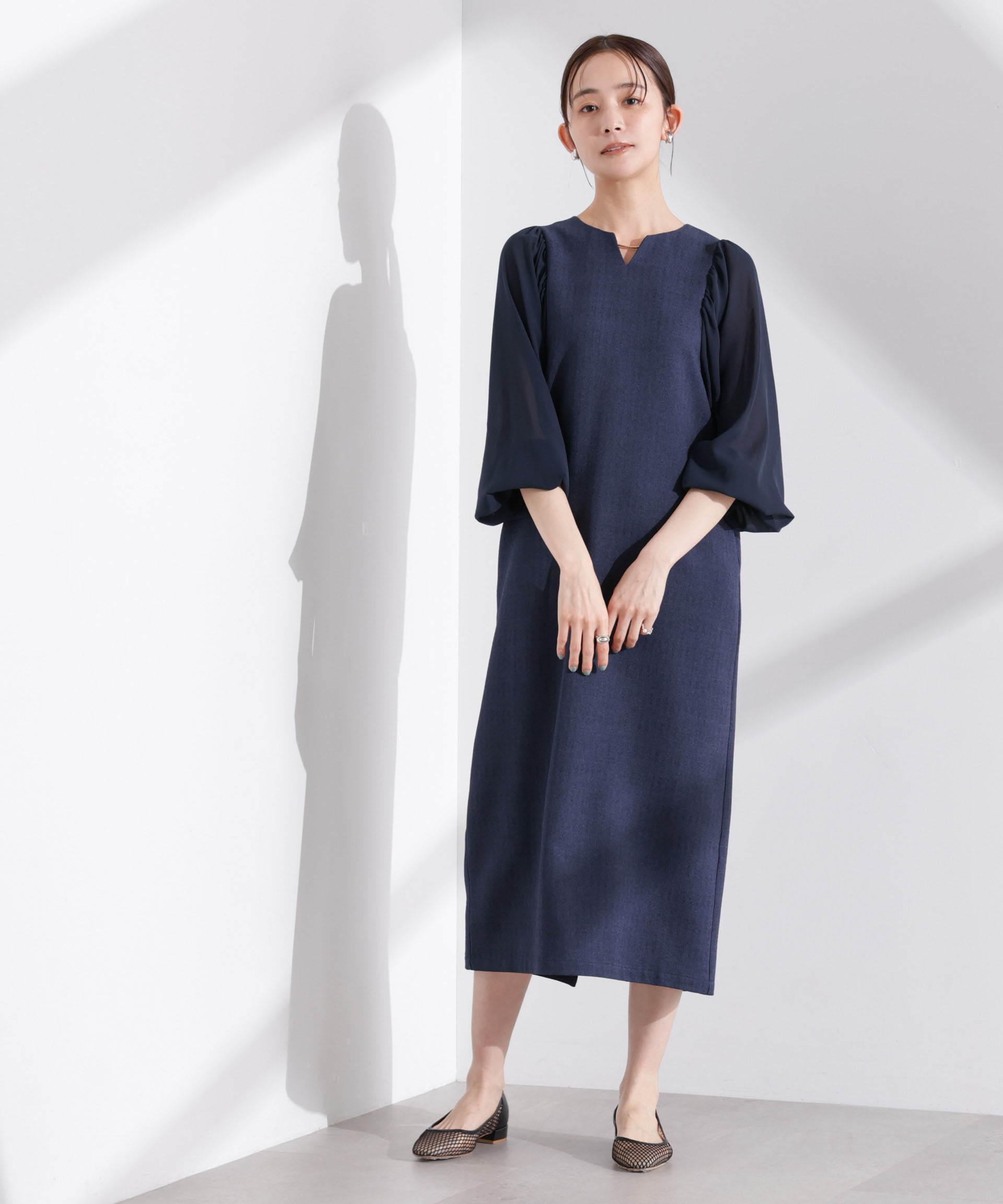 nano･universe「シアーボリュームスリーブコンビワンピース」|ワンピース|