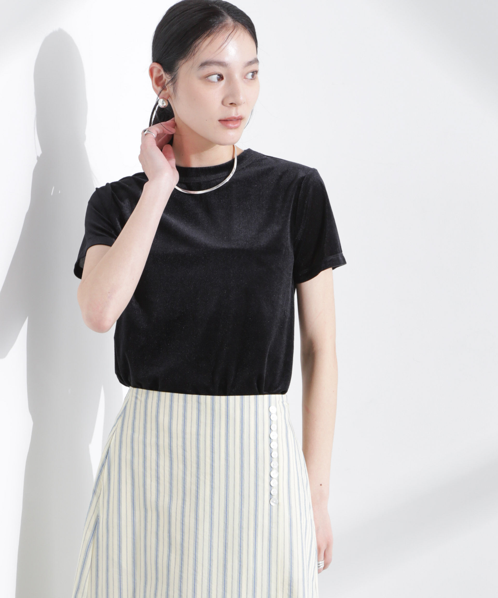 nano･universe「シアーベロアコンパクトTシャツ」|Tシャツ・カットソー|ブラック