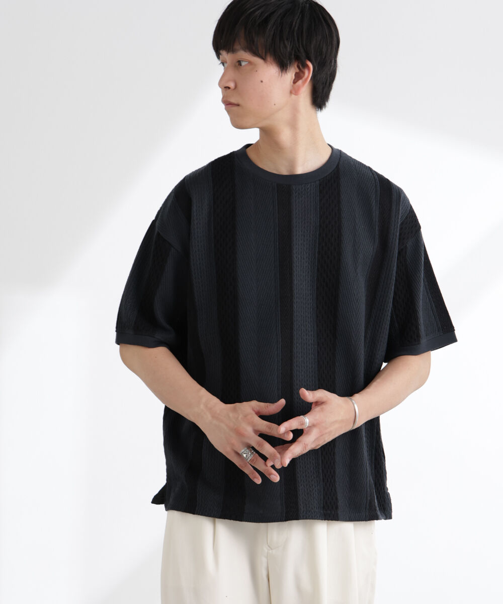 nano･universe「ストライプジャガードTシャツ 半袖」|Tシャツ・カットソー|ブラック