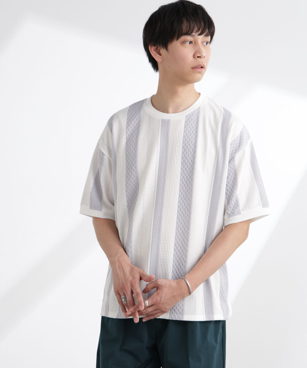 nano･universe「ストライプジャガードTシャツ 半袖」|Tシャツ・カットソー|
