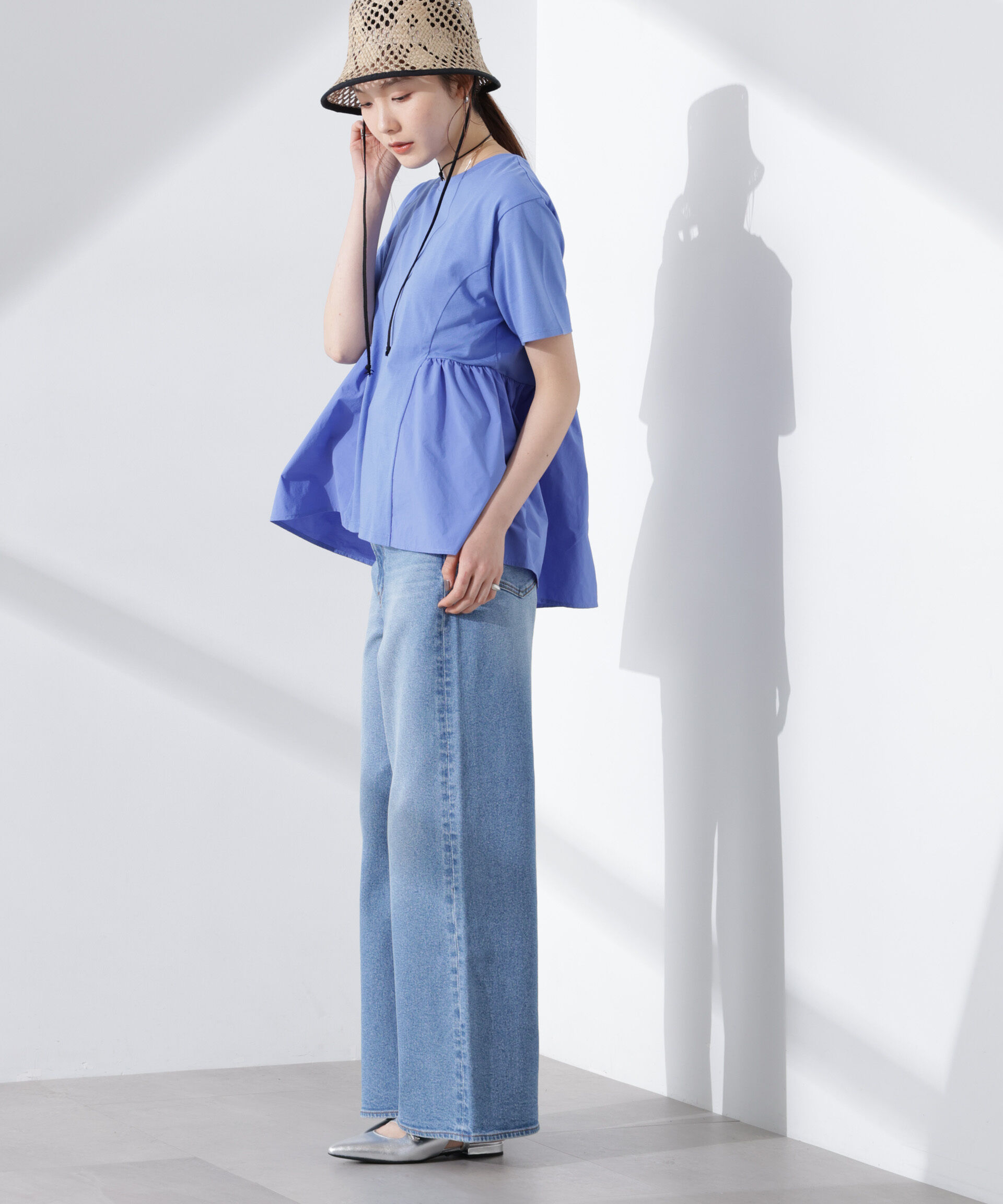 nano･universe「布帛コンビギャザー切替カットトップス」|Tシャツ・カットソー|