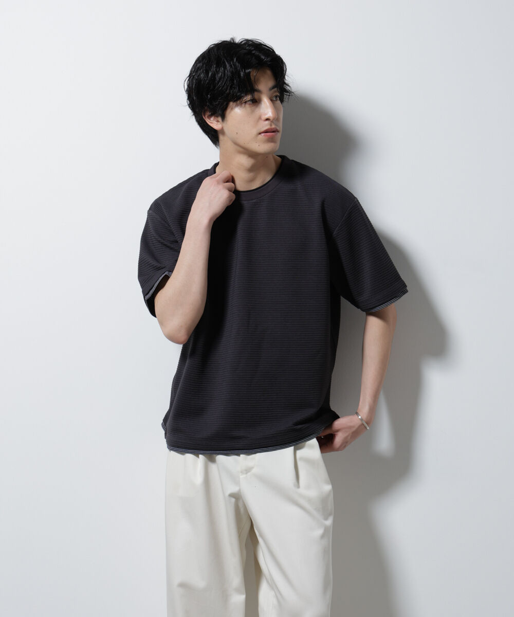 nano･universe「ガーターフェイクレイヤードTシャツ 半袖」|Tシャツ・カットソー|チャコール3