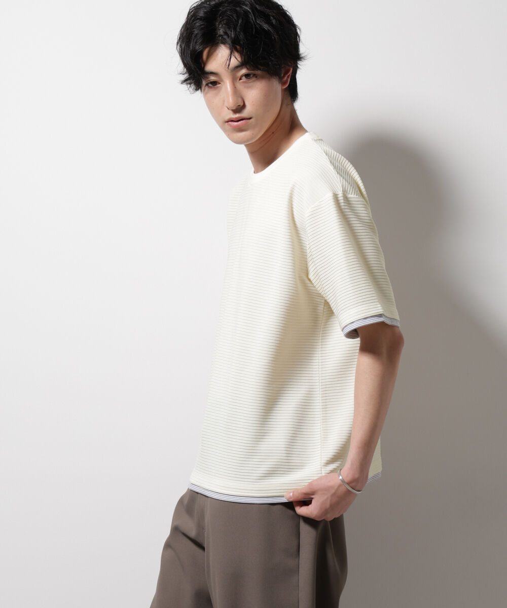 nano･universe「ガーターフェイクレイヤードTシャツ 半袖」|Tシャツ・カットソー|ホワイト