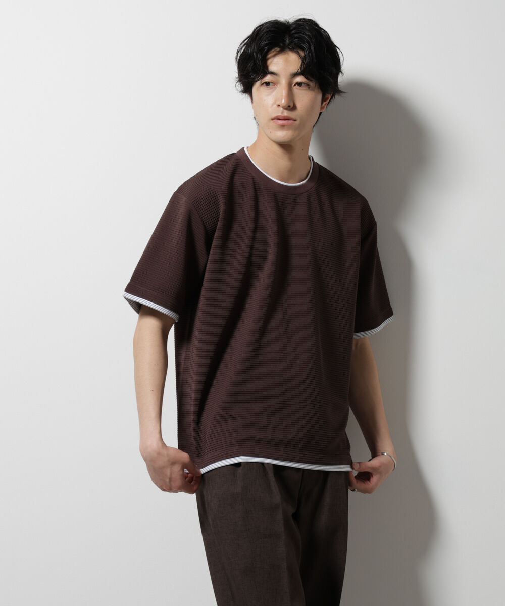 nano･universe「ガーターフェイクレイヤードTシャツ 半袖」|Tシャツ・カットソー|ブラウン