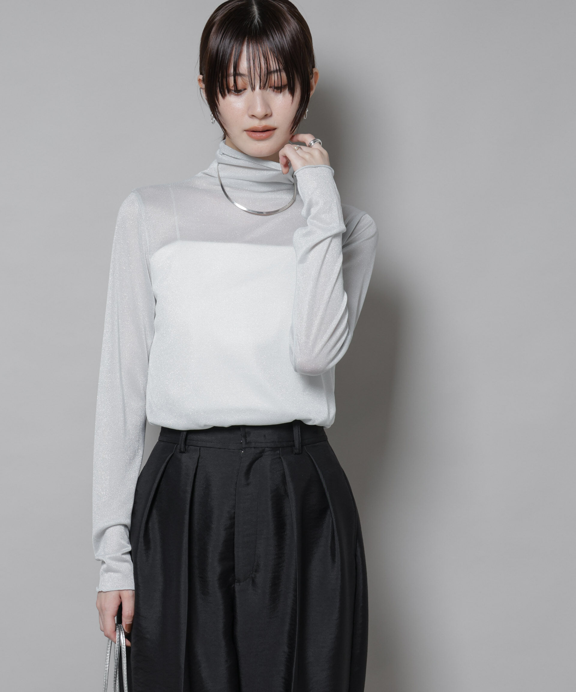 nano･universe「ラメシアータートルカットトップス」|Tシャツ・カットソー|L.グレー1