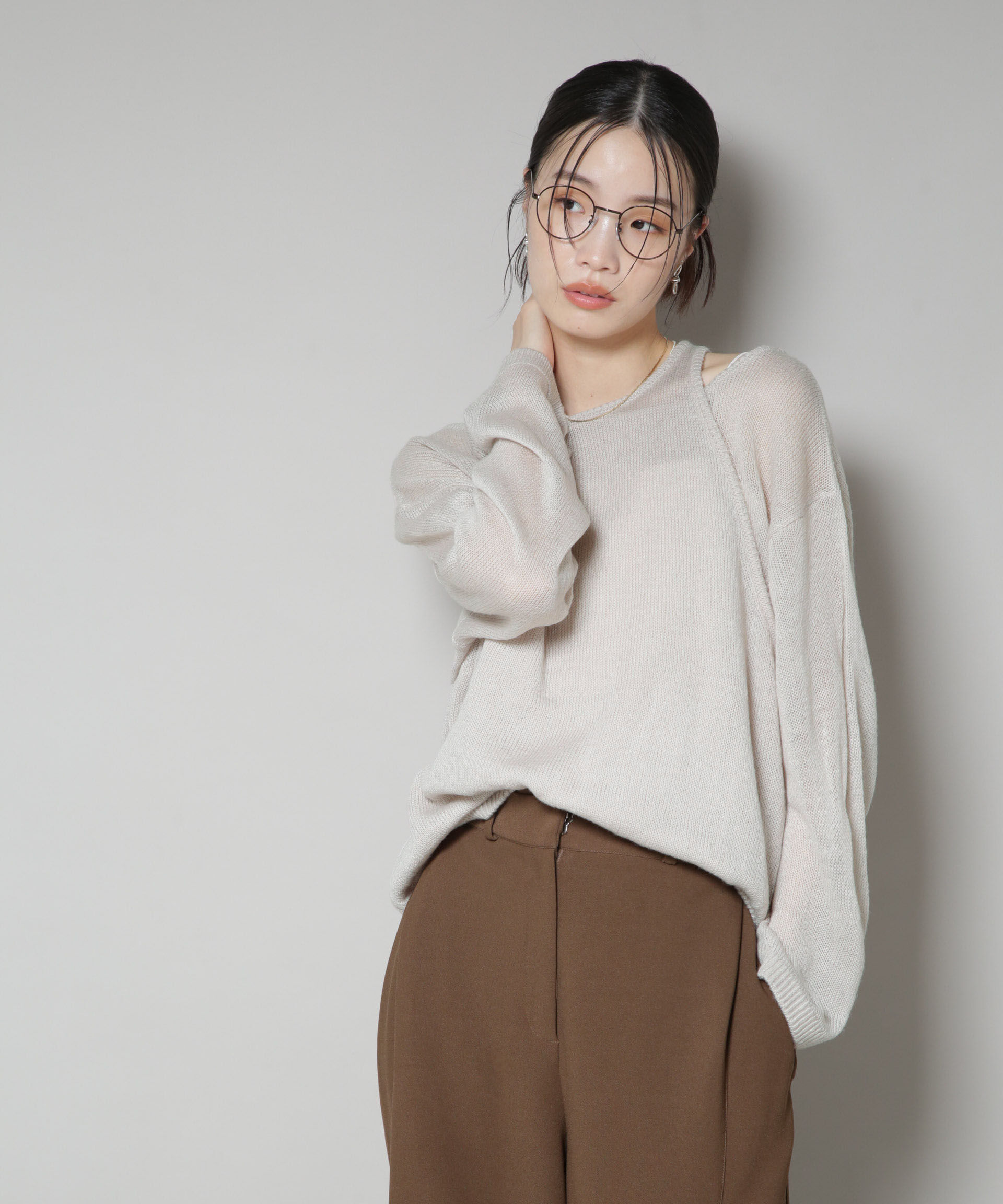 nano･universe「アメスリレイヤードデザインニット」|ニット・セーター|L.グレー1