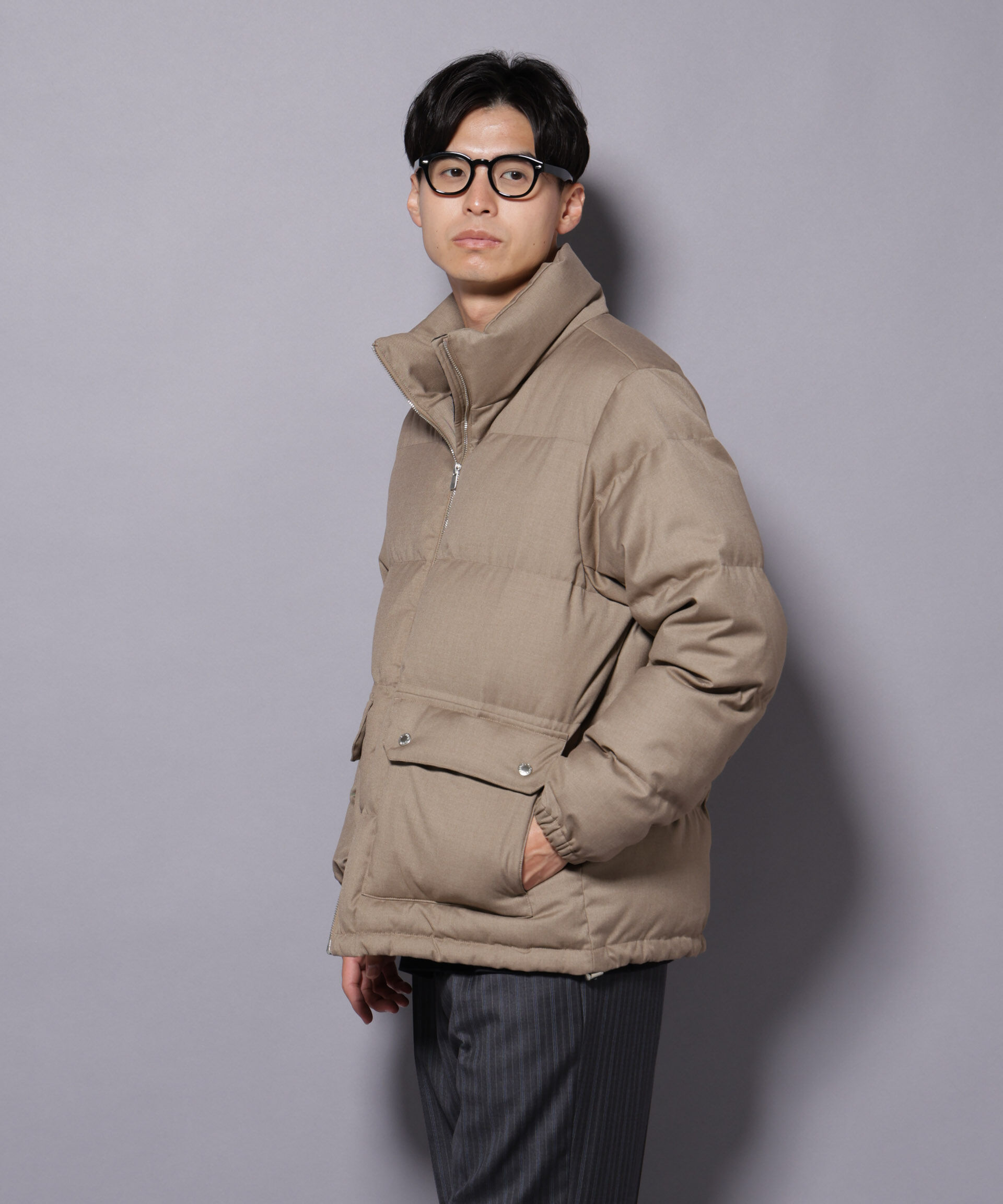 nano･universe「DELEGANTE エアリーサキソニー／グレンチェックTAIONダウンジャケット」|ダウン|