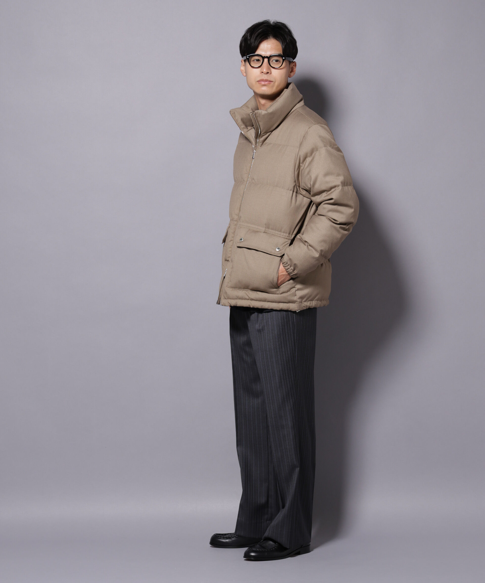 nano･universe「DELEGANTE エアリーサキソニー／グレンチェックTAIONダウンジャケット」|ダウン|