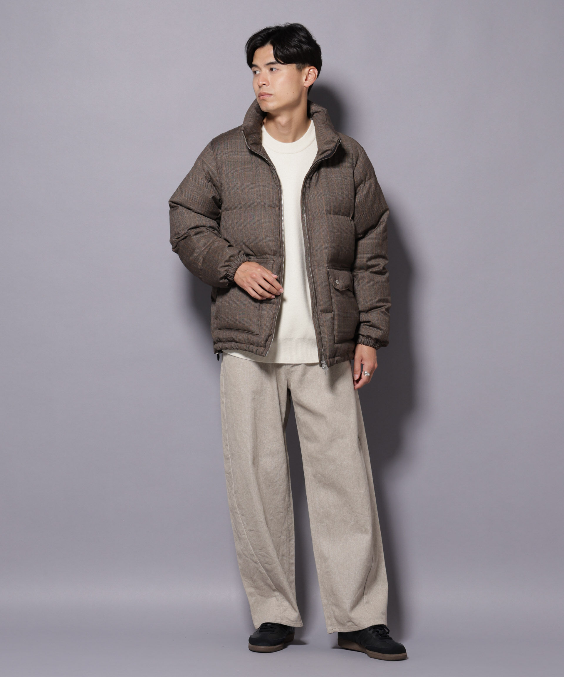 nano･universe「DELEGANTE エアリーサキソニー／グレンチェックTAIONダウンジャケット」|ダウン|