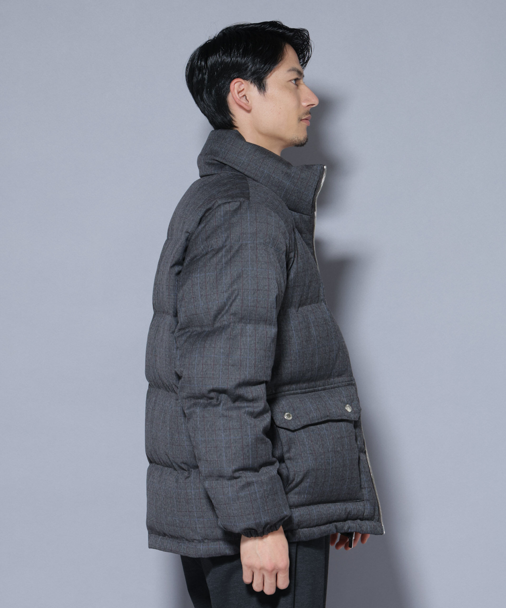 nano･universe「DELEGANTE エアリーサキソニー／グレンチェックTAIONダウンジャケット」|ダウン|